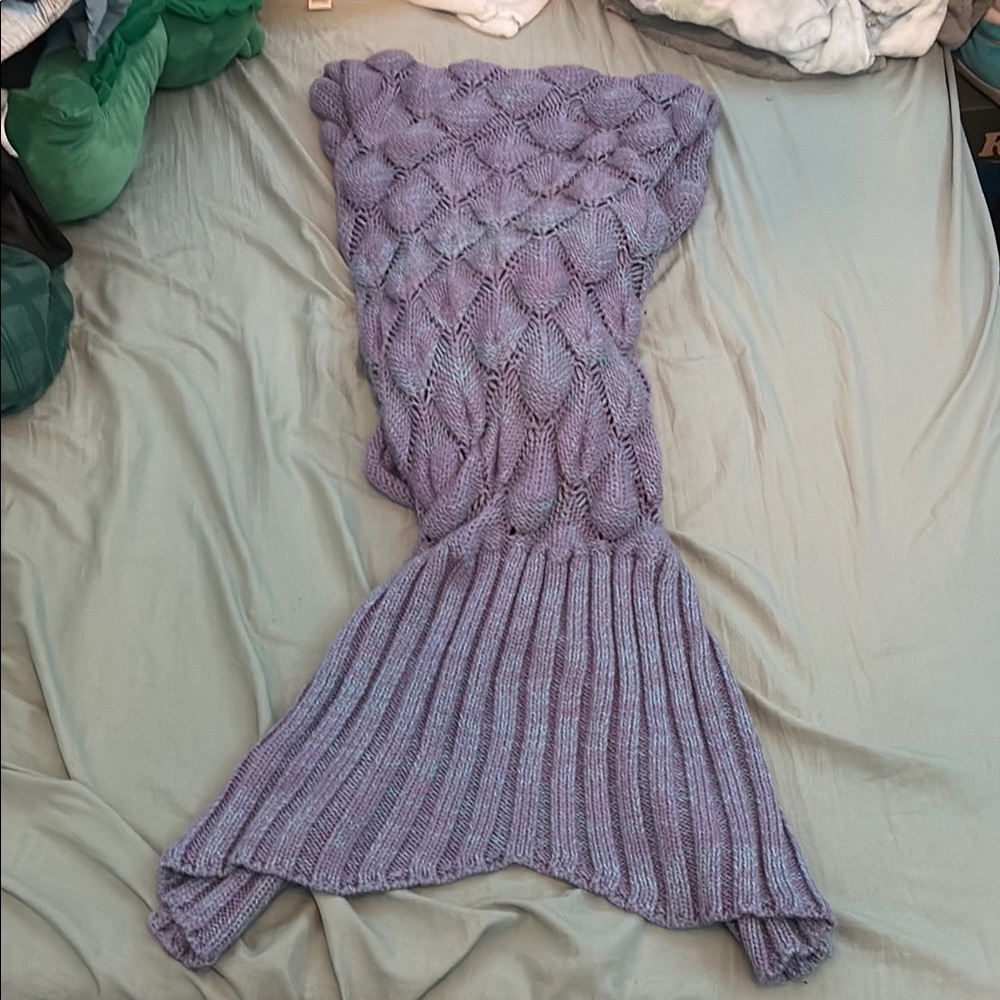 Purple and Blue Mermaid Tail Blanket with Fish Scale Design